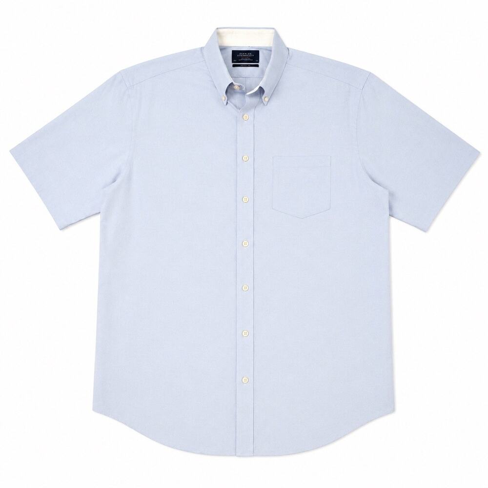 Charles Tyrwhitt Button Down Shirt Mens XL Light Blue Short Sleeve Classic Fit